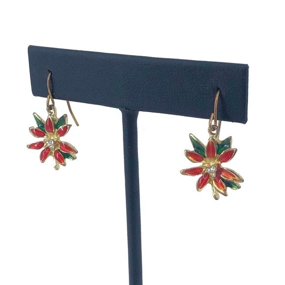Enamel Poinsettia Earrings for Pierced Ears - Picture 3 of 6